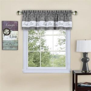 Country Gingham Check Live Laugh Love 3-Piece Cafe Plaid Kitchen Curtain Set